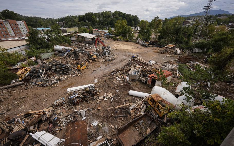 Debris is seen in the aftermath of Hurricane Helene in Asheville, N.C., on Sept. 30, 2024.