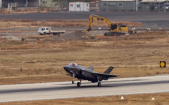 An Australian F-35A Lightning II lands near ongoing construction at Royal Australian Air Force Base Tindal, Australia, July 25, 2024. 