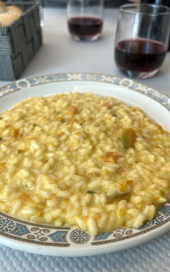 Pumpkin risotto is one of the first-course menu items on an ever-changing list at Le Quattro Stagione in Longare, Italy.