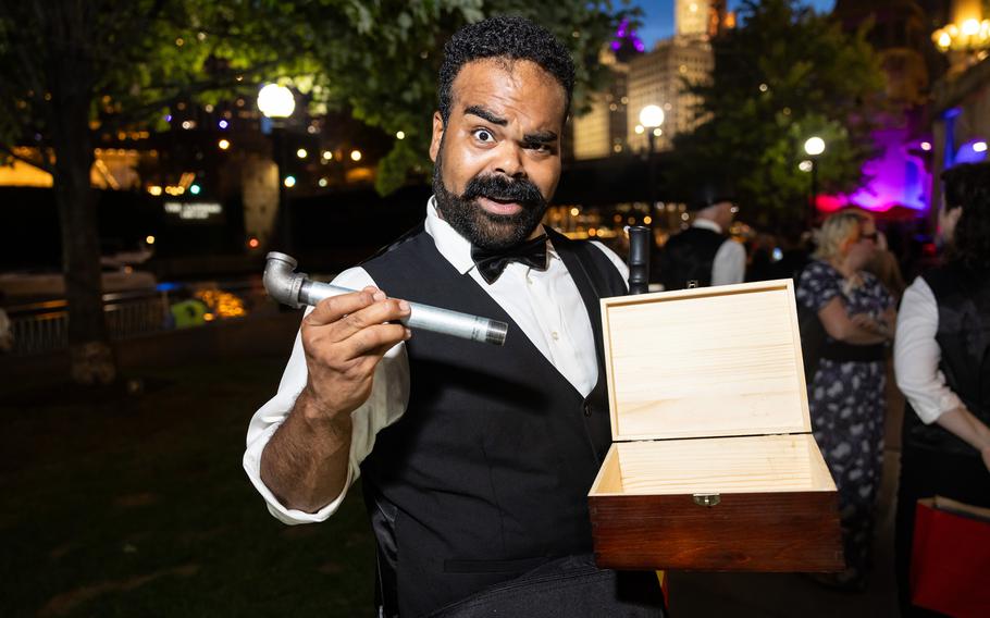 Actor Miguel Long as a costumed butler for “Clue: A Walking Mystery” in Chicago.