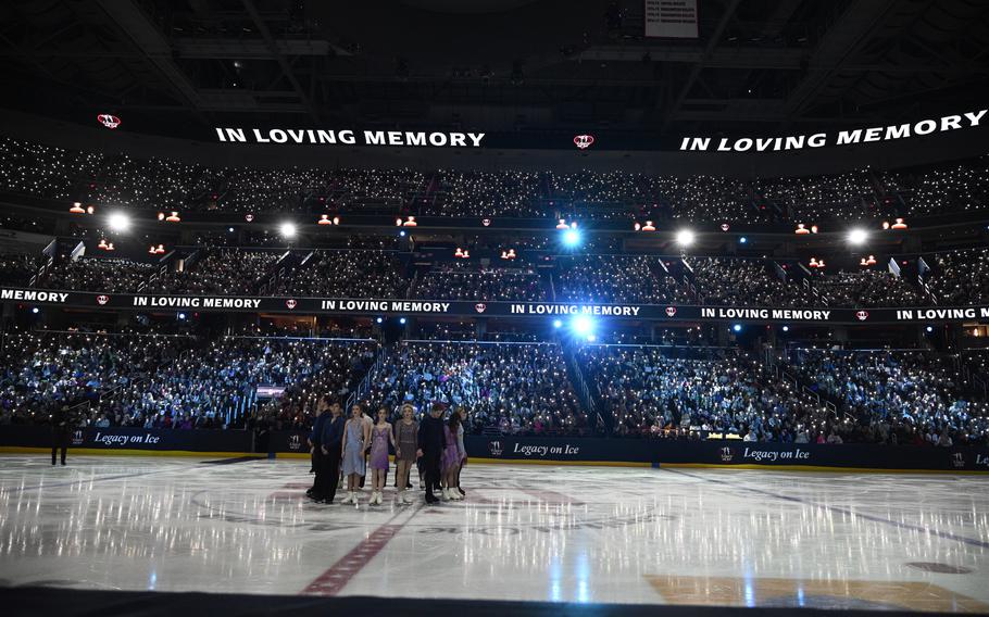 Cast members participate in a figure skating tribute event