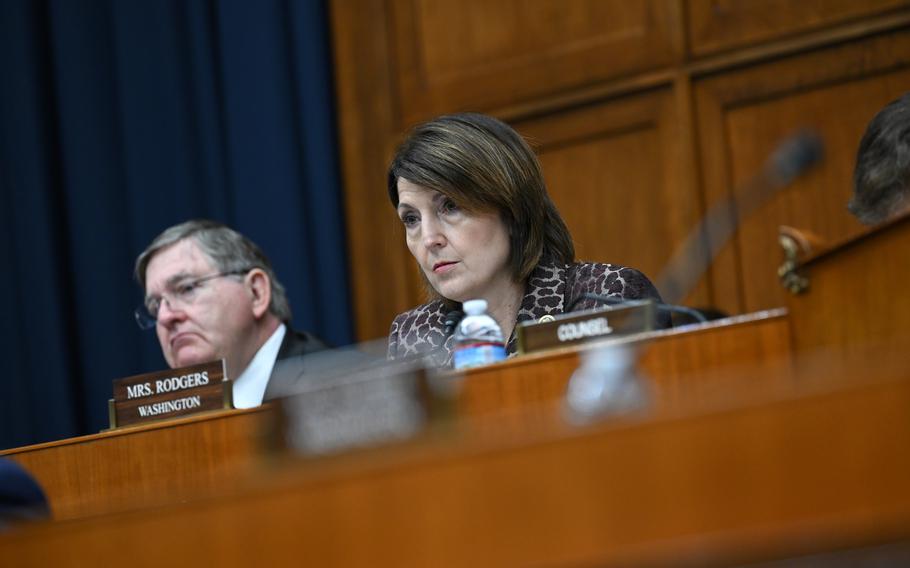 Cathy McMorris Rodgers (R-Wash.) questions a UnitedHealth Group executive testifying in May before a House committee looking into the cyberattack that targeted Change Healthcare. 