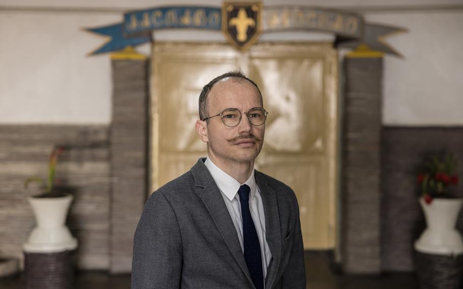 Ukrainian Justice Minister Denys Maliuska visits a prison colony for a news conference last month on the amnesty program. 