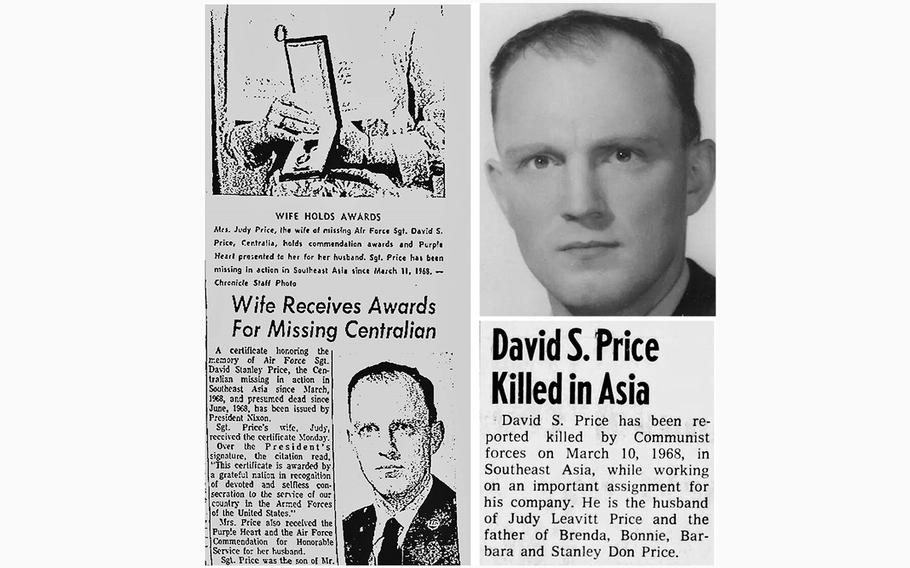 The Defense POW/MIA Accounting Agency has announced that U.S. Air Force Sgt. David S. Price, killed during the Vietnam War, has been accounted for, according to an announcement on June 21, 2024.