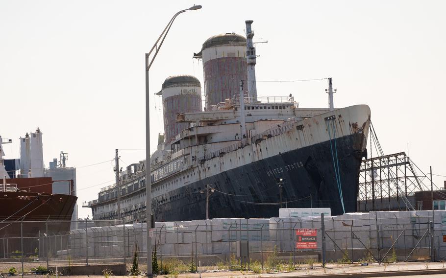 The SS United States docked at Pier 82 in South Philadelphia.