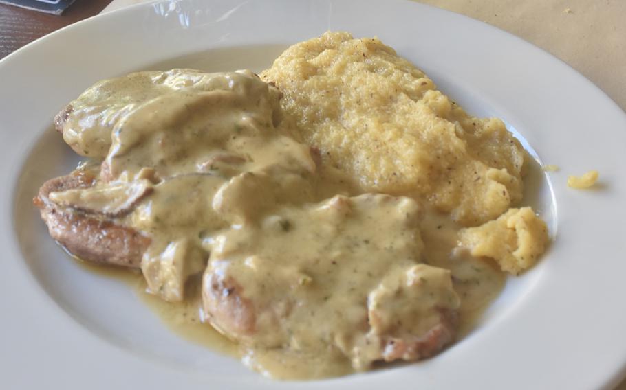 Pork fillets covered in a mushroom sauce with a side of polenta was a second-course option during a recent visit to Antica Osteria Mingot in Rorai Grande, just a 15-minute drive from Aviano Air Base, Italy.
