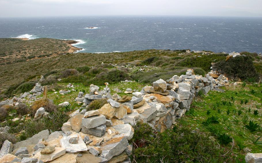 Stone cairns line the path to the spot on Ios where, according to legend, the poet Homer is buried.