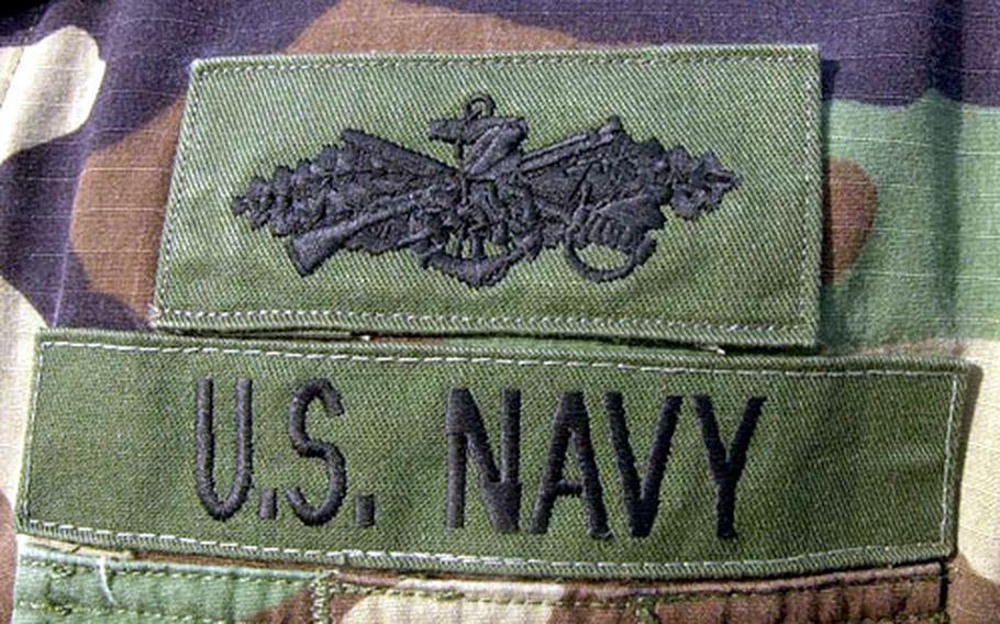 Detail of the Seabee Combat Warfare pin.