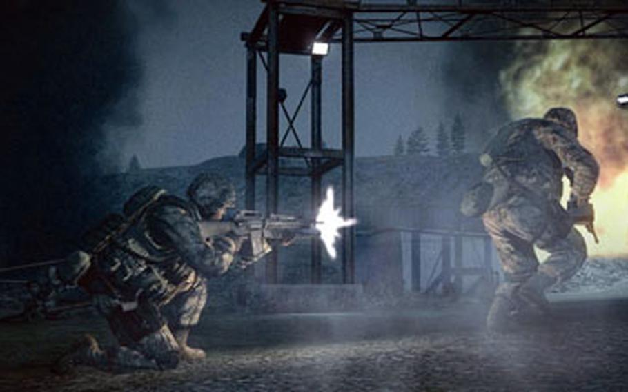 Marines fire on Chinese positions in “Operation Flashpoint: Dragon Rising.”