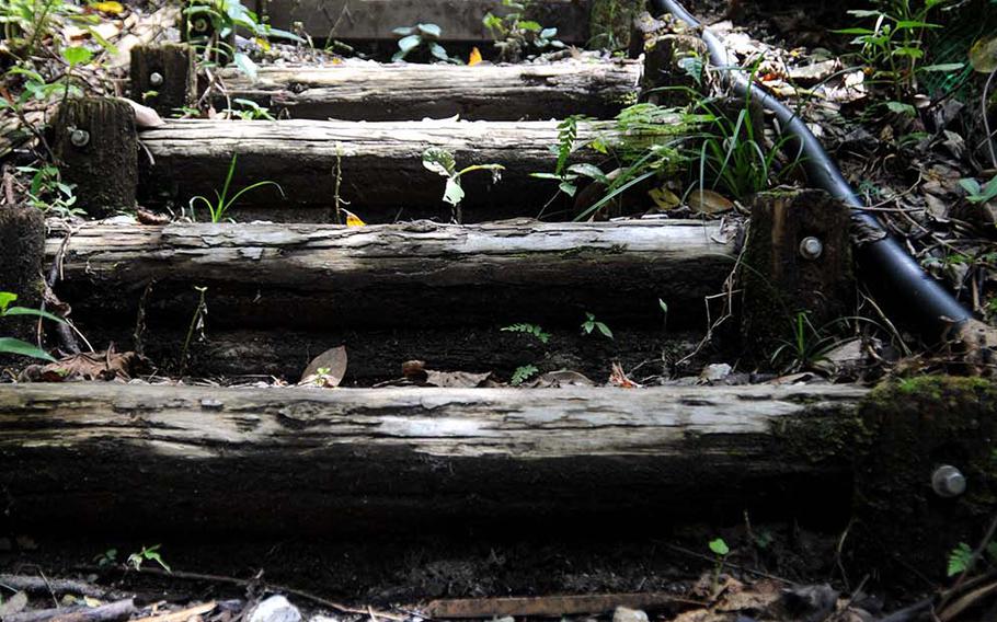 Approximately 3,000 steps line the trail to the Hiji waterfall at Hiji Falls National Park, Okinawa. Don't climb these, though, they are off limits.