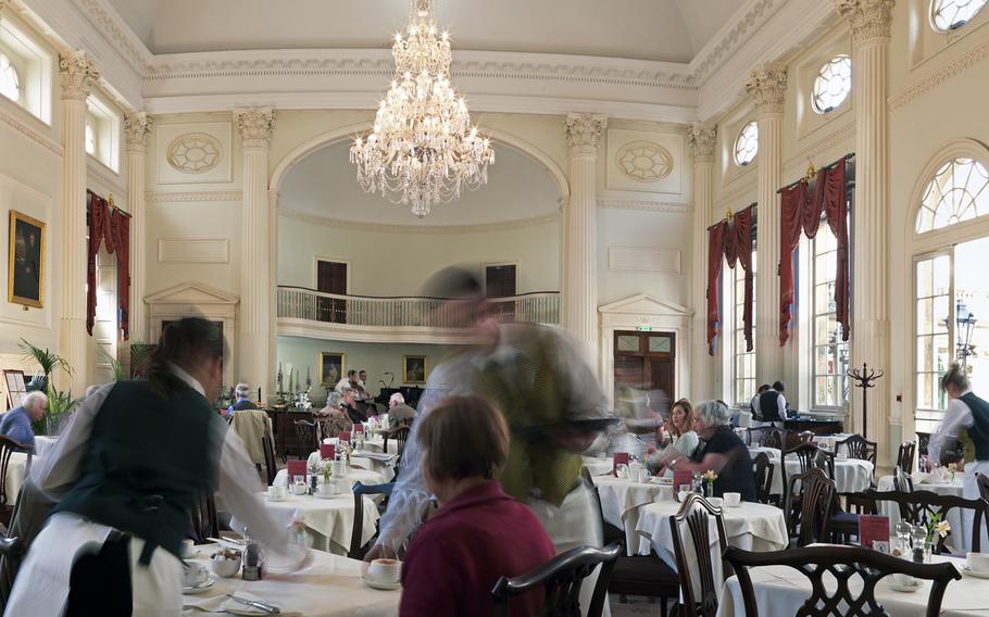 The Pump Room, a regular social hub for Jane Austen in the English city of Bath, England, is a popular spot today for afternoon tea.