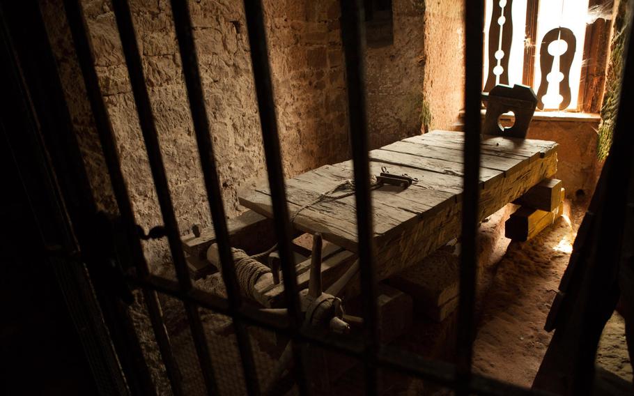 A view of the torture room at Burg Berwartstein, a reconstructed Medieval castle in Germany's Palatinate Forest.