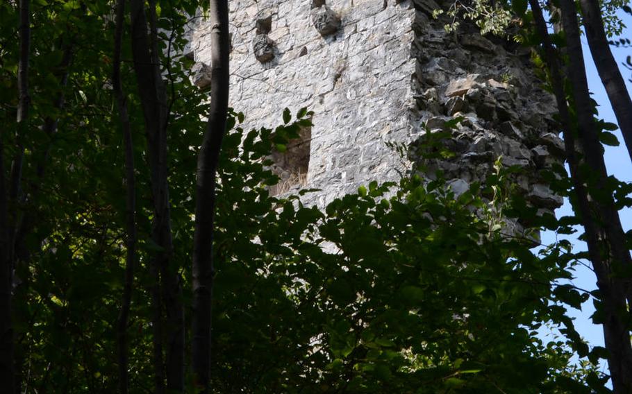 A partial wall of the Attimis Lower castle can be seen from the foothills below or from the trails leading to it from Attimis, Italy.