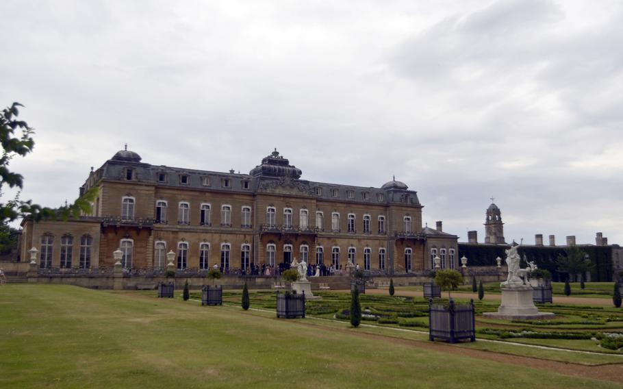 A back view of the Wrest Park country estate in Silsoe, Bedfordshire, England. The house, built in 1834-39 was designed by owner Thomas de Grey, second earl de Grey, an amateur architect and the first president of the Royal Institute of British Architects.