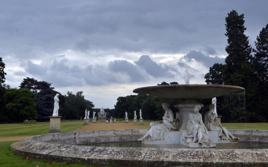 The central walk at the Wrest Park country estate in in Silsoe, Bedfordshire, England. There are more than 90 acres of  gardens to explore in a variety of styles: French, Dutch, Italian and English.