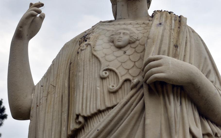 A statue of Athena, the Greek goddess of wisdom and war, is one of the many located at Wrest Park country estate.