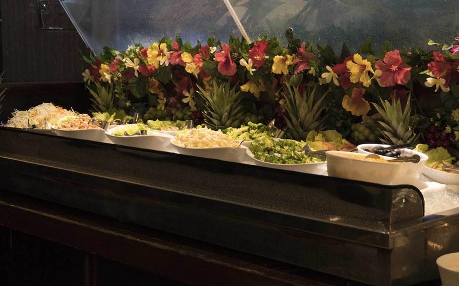 The salad bar at Bovino's in Okinawa, Japan, boast 12 types of salads and fresh veggies.