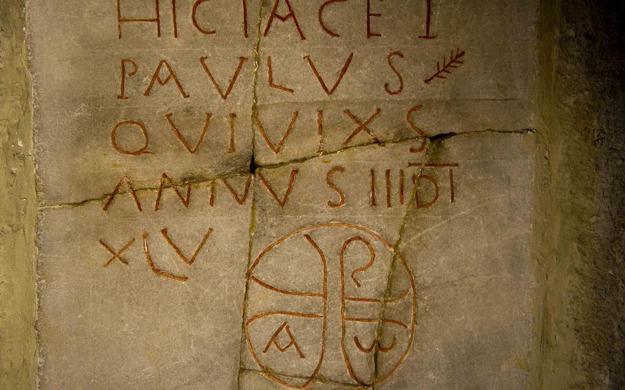 The Golden Court Museum has artifacts and art from many different time periods in the city's past, including this early Christian inscription.