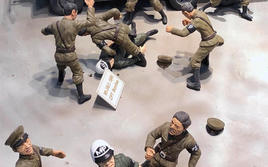 A diorama in the DMZ visitors center depicts the tree-trimming incident of Aug. 18, 1976, when North Korean soldiers killed two U.S. Army officers leading a work crew in the Joint Security Area. The diorama was photographed Wednesday, May 29, 2019.