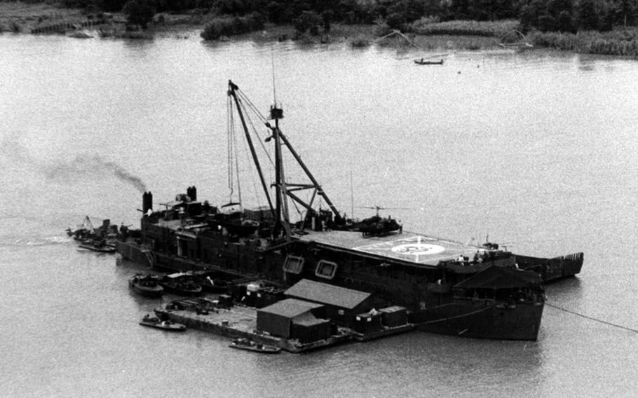 YRBM-16, anchored in the Hau Giang River in 1969.