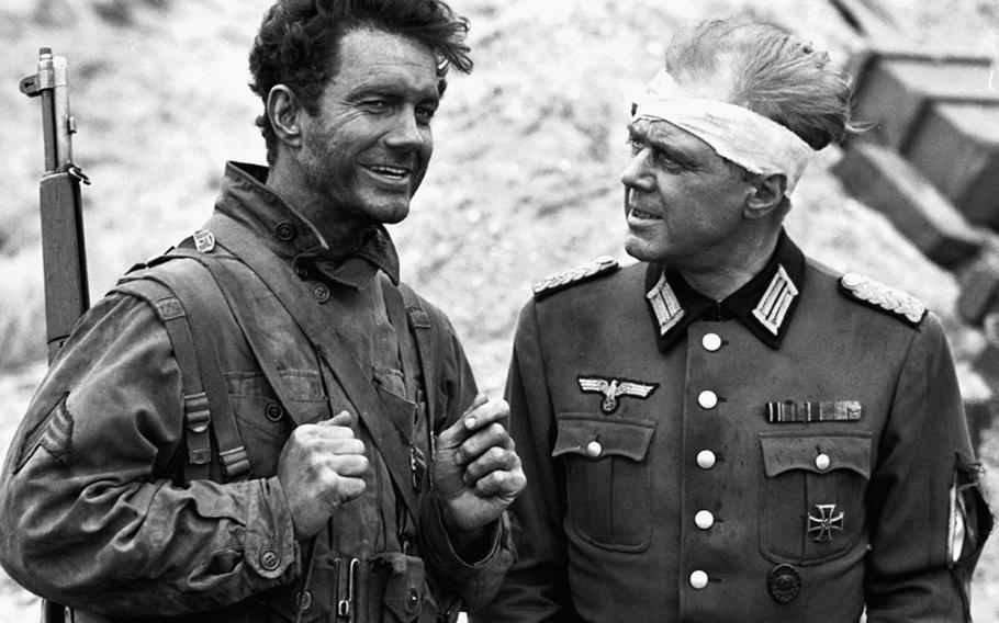 Cliff Robertson with British actor Marius Goring, who was playing a captured German officer in "Up from the Beach."