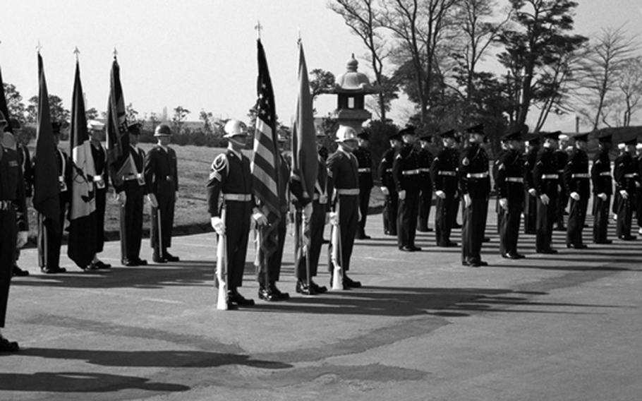 The honor guard for Gen. James Van Fleet's farewell ceremony at Pershing Heights, Japan, in February, 1953.