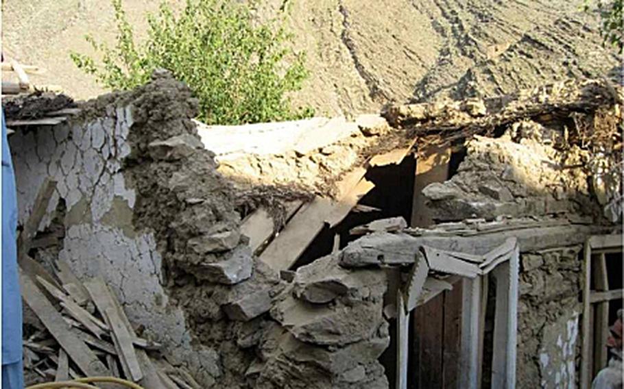 A school in Nangahlam, Pech District, Kunar province was damaged during a rocket attack in July 2009.