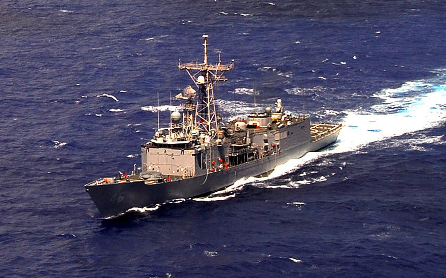The Oliver Hazard Perry-class frigate USS Rentz participates in an undersea warfare exercise on Feb. 15, 2010. The ship and its crew have been notified that an upcoming deployment has been canceled.