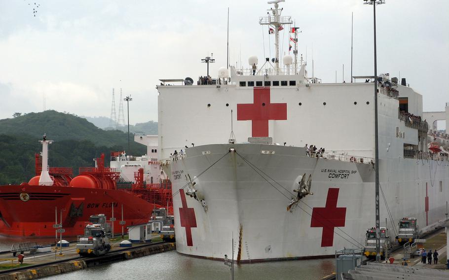 The Military Sealift Command hospital ship USNS Comfort makes its way through the Panama Canal on March 9, 2006.