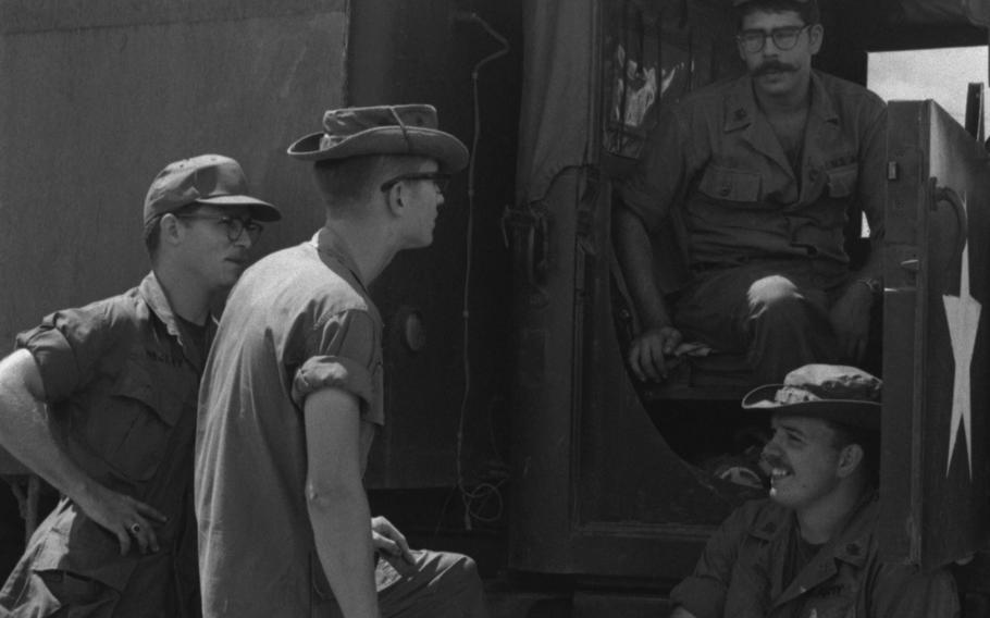 Soldiers from the 41st Army Postal Unit with the "Dear John Express" at Tay Ninh.