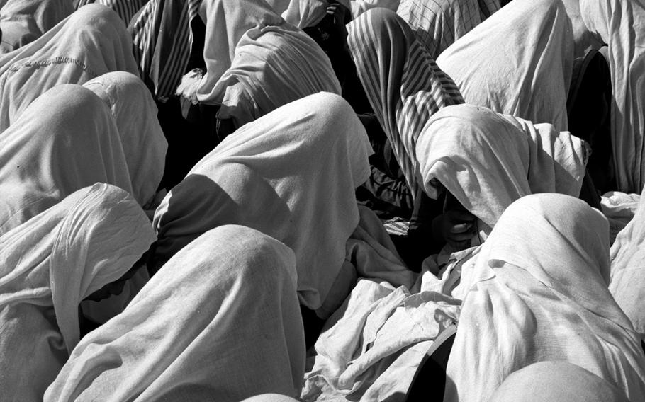 A sewing class at Camp Jabaliya, one of the refugee settlements on the Gaza Strip, in February, 1958.