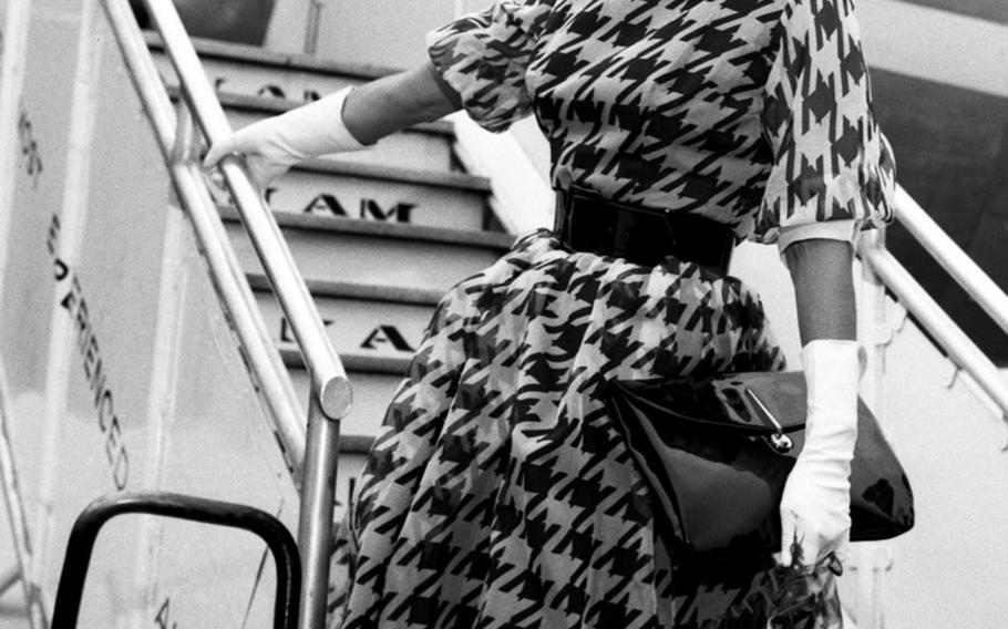 Actress Esther Williams boards the plane for Berlin at Frankfurt in June, 1959.