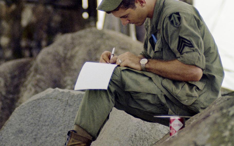 A soldier takes a break on Nui Ba Den (Black Virgin Mountain), Vietnam, in 1969.