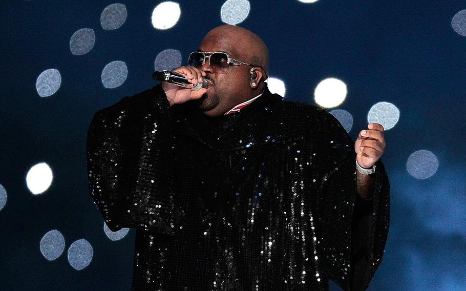 Cee Lo Green performs during the halftime show of Superbowl XLVI on Feb. 5, 2012, at Lucas Oil Stadium in Indianapolis.