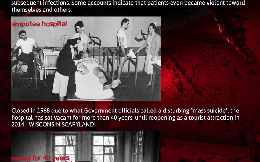 This screengrab shows the <a href="http://www.wisconsinscaryland.com/pages/real-haunted-wisconsin" target=_blank">"Haunted History" section</a> of the Wisconsin Scaryland website. The use of veterans' suffering in a backstory has some criticizing the venue, but the veterans who work on the project say there's no reason to be offended.