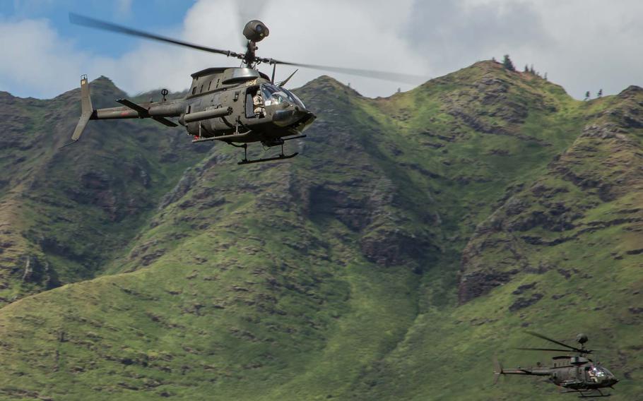 Aviators with the 25th Combat Aviation Brigade, 25th Infantry Division, conduct a training exercise in Hawaii on Nov. 26, 2014, in preparation for an operational deployment to the Republic of Korea.