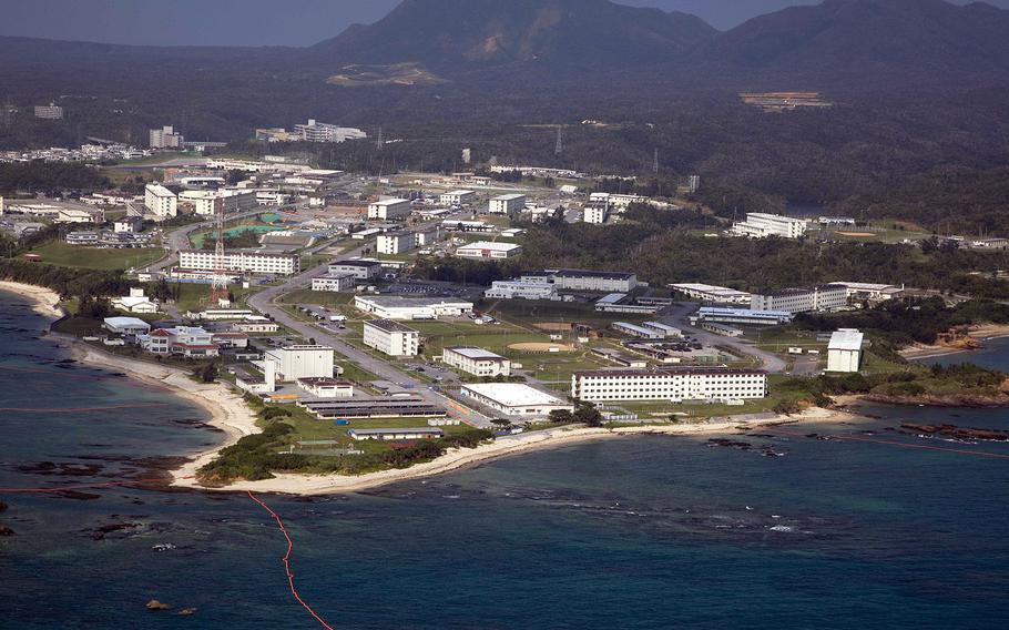 An aerial view of Camp Schwab, Okinawa. The governor of Okinawa has ordered a Defense Ministry branch to suspend all work at the site where a key U.S. military air base is to be relocated.