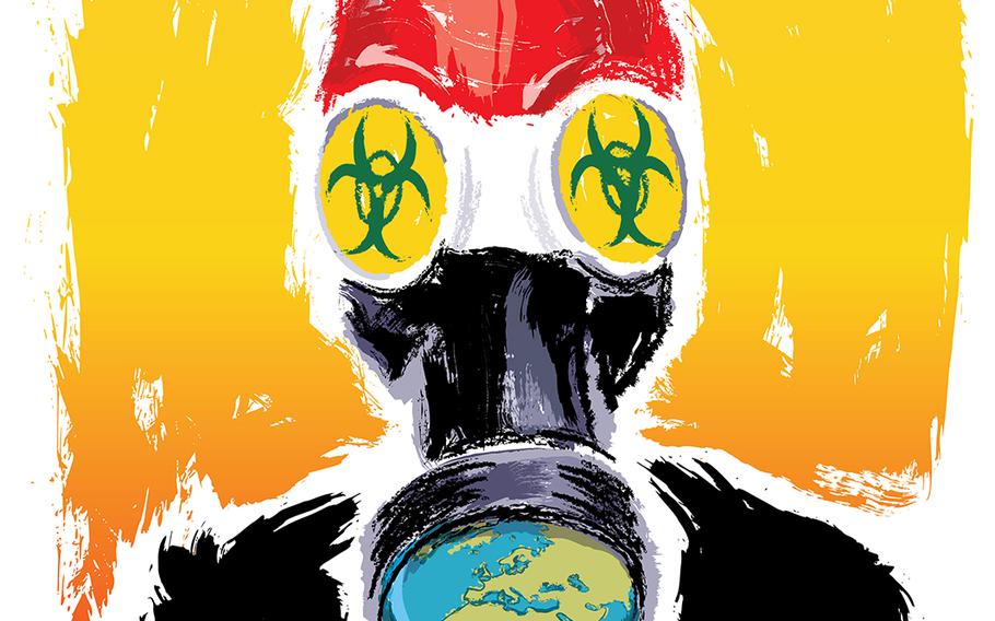 Illustration depicting chemical warfare gear.