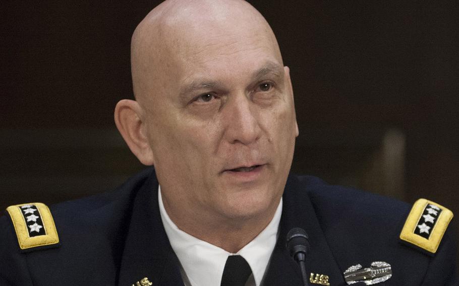 Army Chief of Staff Gen. Ray Odierno testifies before the Senate Committee on Armed Services in Washington, Jan. 28, 2015.
