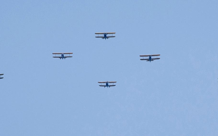 Planes fly above the Culpeper Regional Airport Thursday, May 7, 2015 at the preview for the Arsenal of Democracy: World War II Victory Capitol Flyover.