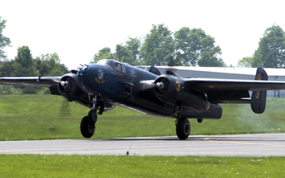 A pilot lands his plane at the Culpeper Regional Airport Thursday, May 7, 2015 at the preview for the Arsenal of Democracy: World War II Victory Capitol Flyover.