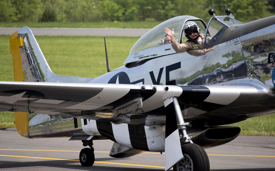 A pilot lands his plane at the Culpeper Regional Airport Thursday, May 7, during the preview for the Arsenal of Democracy: World War II Victory Capitol Flyover.