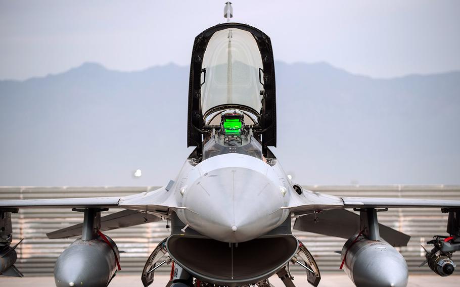 In a Sept. 22, 2015 file photo, an F-16 Fighting Falcon assigned to the 555th Expeditionary Fighter Squadron goes through a preflight inspection before a combat sortie from Bagram Air Field, Afghanistan.