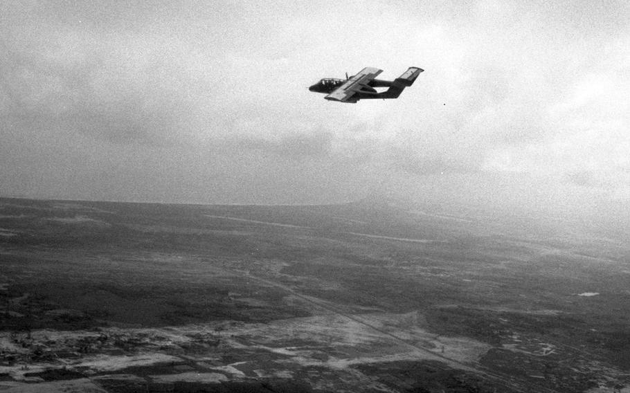 An OV-10 Bronco over South Vietnam in December, 1968.