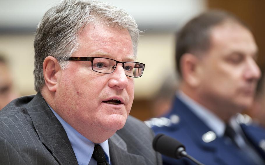 Michael Sullivan, director of acquisition and sourcing management issues for the Governmental Accountability Office answers questions on Wednesday, March 23, 2016, during a House Committee on Armed Services hearing on Capitol Hill in Washington, D.C., where discussions were held on the future of the F-35 Joint Strike Fighter program.