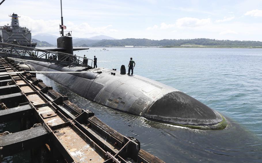 The fast-attack submarine USS Key West is moored at Subic Bay, Philippines, in November 2015. Rodrigo Duterte’s election as Philippine president could affect U.S. plans for increased troop rotations to the island nation
