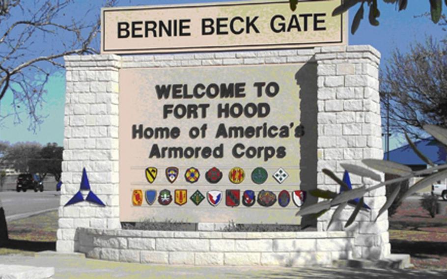 The entrance to Fort Hood is shown in this 2014 file photo.