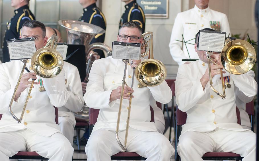 Members of a U.S. military band perform during a ceremony on Capitol Hill in Washington, D.C., on May 20, 2015.
