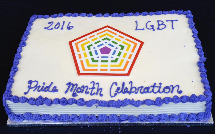Department of Defense LGBT Pride Month Event Celebration cake. The celebration was held on the Pentagon Courtyard, June 8th, 2016. 