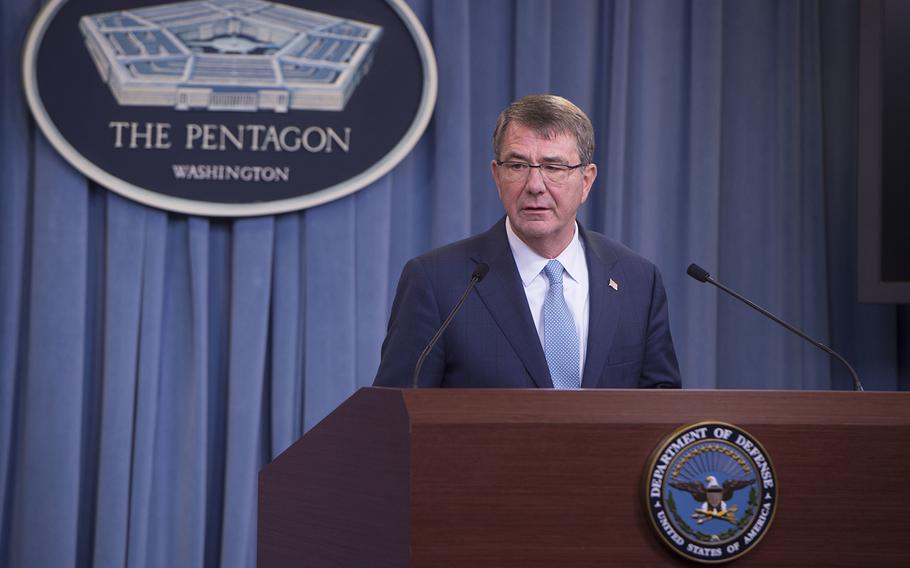 Secretary of Defense Ash Carter announces a new transgender policy for the Department of Defense at the Pentagon , June 30. 